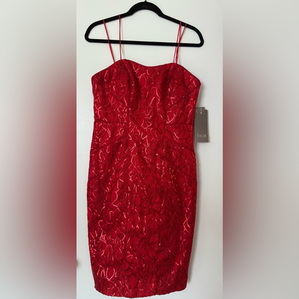 Theia Strapless Red Sequin Dress